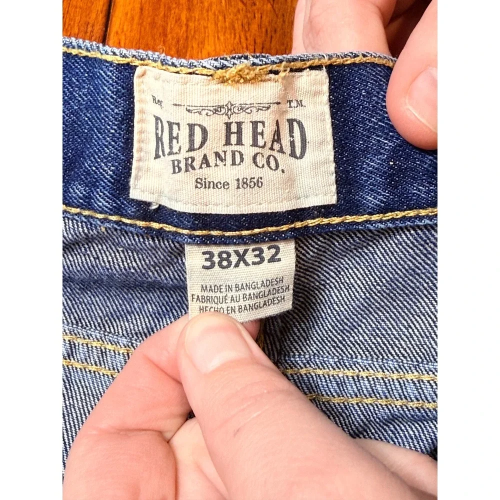 Red Head Brand Co Mens 38x32 Straight‎ Leg Blue Denim Jeans Medium Wash Cotton